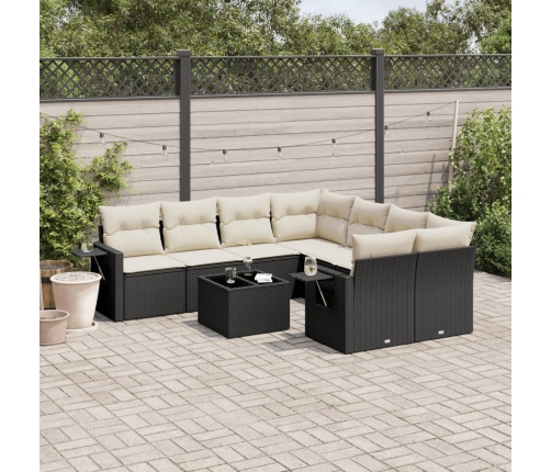 Set de sofás de jardín 8 piezas y cojines ratán sintético negro