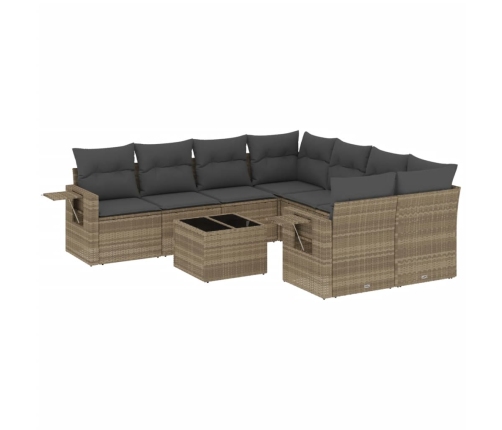 Set muebles jardín 9 pzas y cojines ratán sintético gris claro