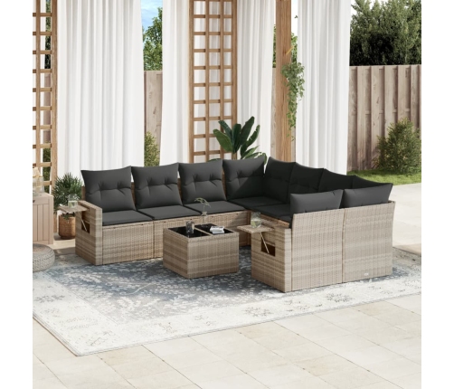 Set muebles jardín 9 pzas y cojines ratán sintético gris claro