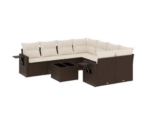 Set de sofás de jardín 9 pzas y cojines ratán sintético marrón
