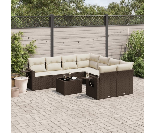 Set de sofás de jardín 9 pzas y cojines ratán sintético marrón