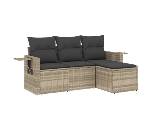 Set de sofás de jardín 4 pzas y cojines ratán sintético gris