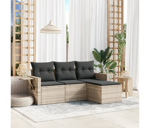 Set de sofás de jardín 4 pzas y cojines ratán sintético gris