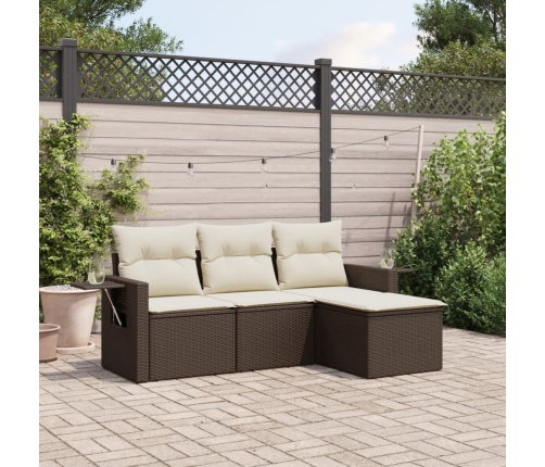 Set de sofás de jardín 4 pzas y cojines ratán sintético marrón
