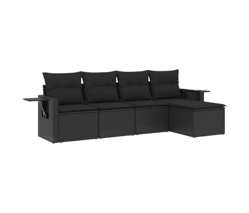 Set de muebles de jardín 5 pzas y cojines ratán sintético negro
