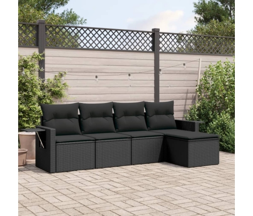 Set de muebles de jardín 5 pzas y cojines ratán sintético negro