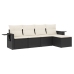 Set de muebles de jardín 5 pzas y cojines ratán sintético negro