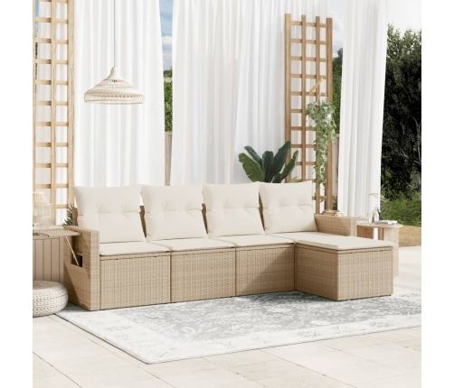 Juego de sofás jardín con cojines 5 pzas ratán sintético beige