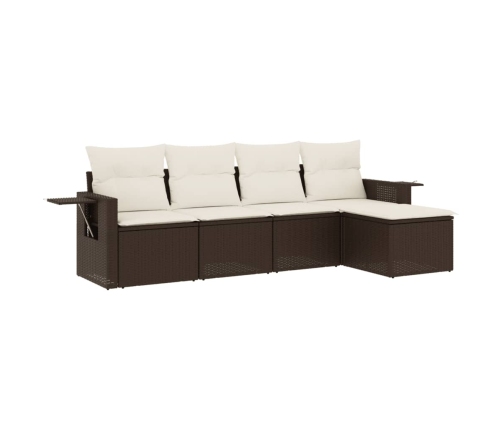 Set comedor de jardín 5 piezas y cojines ratán sintético marrón