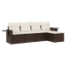 Set comedor de jardín 5 piezas y cojines ratán sintético marrón