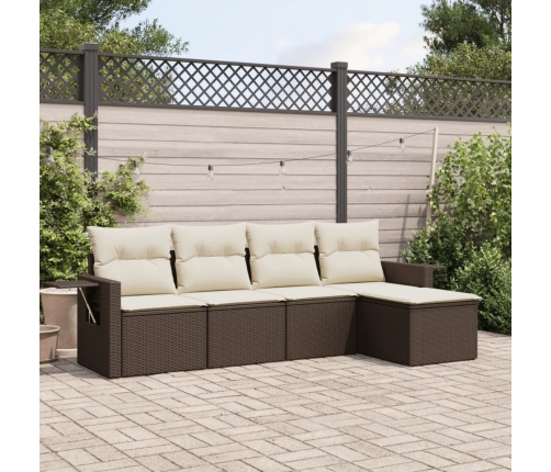 Set comedor de jardín 5 piezas y cojines ratán sintético marrón