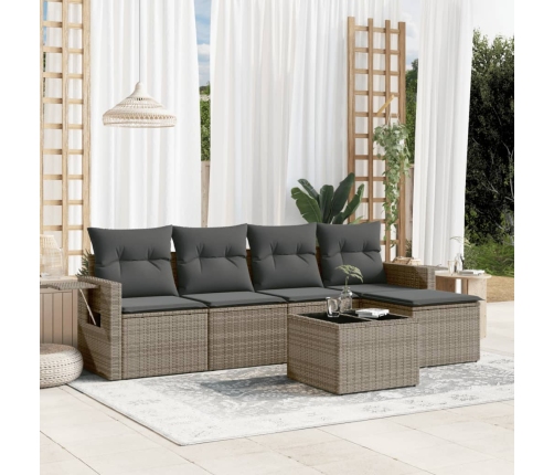 Set de muebles de jardín 6 pzas y cojines ratán sintético gris