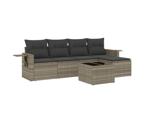 Set de sofás de jardín 6 pzas y cojines ratán sintético gris