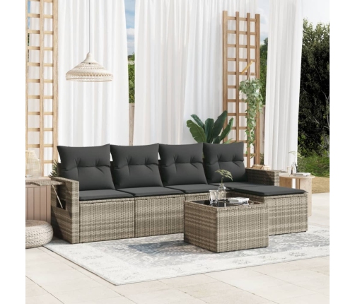 Set de sofás de jardín 6 pzas y cojines ratán sintético gris