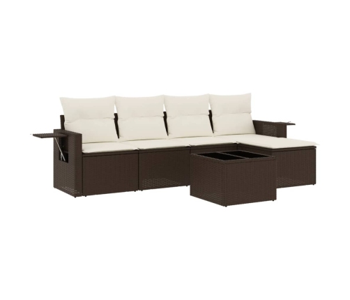 Set sofás de jardín 6 piezas y cojines ratán sintético marrón
