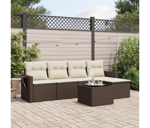 Set sofás de jardín 6 piezas y cojines ratán sintético marrón