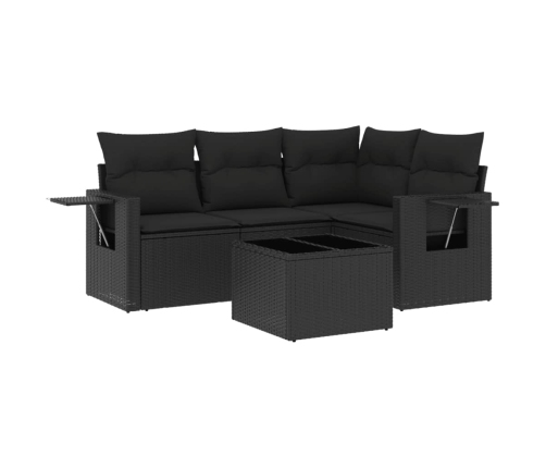 Set de muebles de jardín 5 pzas y cojines ratán sintético negro