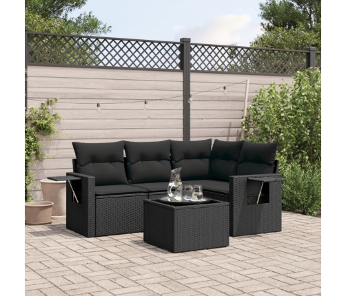 Set de muebles de jardín 5 pzas y cojines ratán sintético negro
