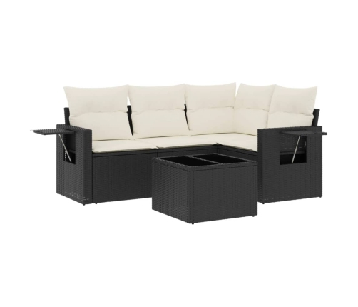 Set de muebles de jardín 5 pzas y cojines ratán sintético negro