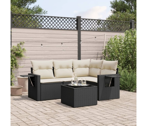 Set de muebles de jardín 5 pzas y cojines ratán sintético negro
