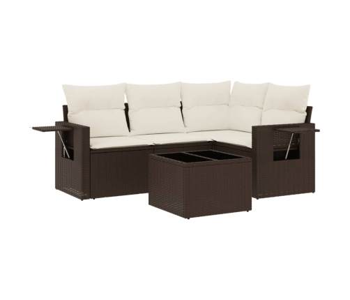 Set comedor de jardín 5 piezas y cojines ratán sintético marrón