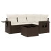 Set comedor de jardín 5 piezas y cojines ratán sintético marrón