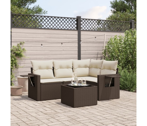 Set comedor de jardín 5 piezas y cojines ratán sintético marrón