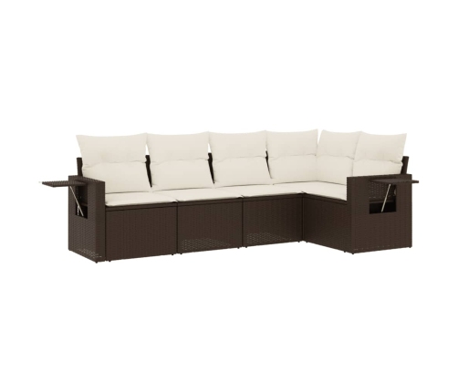 Set comedor de jardín 5 piezas y cojines ratán sintético marrón
