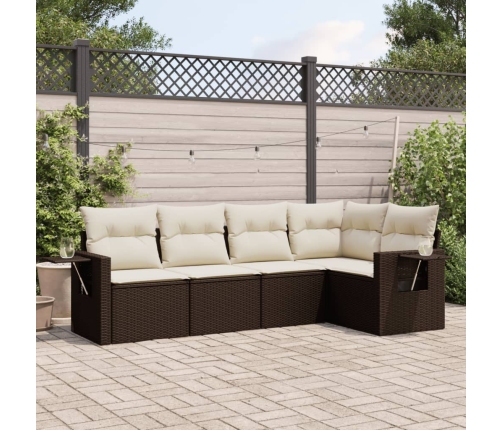 Set comedor de jardín 5 piezas y cojines ratán sintético marrón