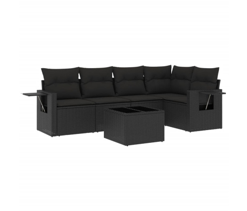 Set de sofás de jardín 6 piezas y cojines ratán sintético negro