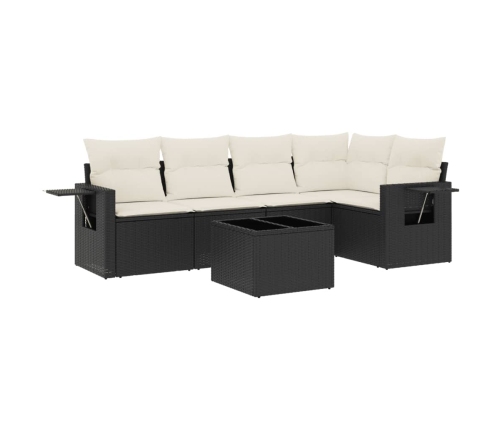Set de sofás de jardín 6 piezas y cojines ratán sintético negro