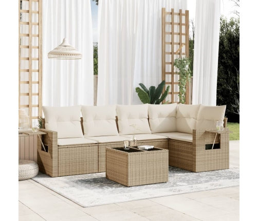 Juego de sofás jardín con cojines 6 pzas ratán sintético beige