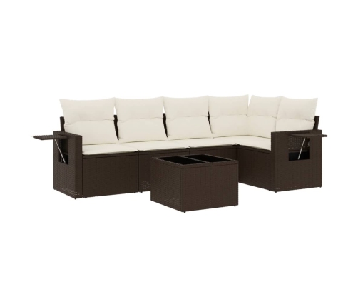 Set sofás de jardín 6 piezas y cojines ratán sintético marrón