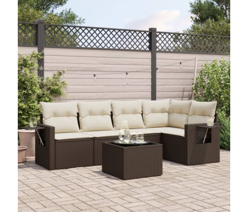 Set sofás de jardín 6 piezas y cojines ratán sintético marrón