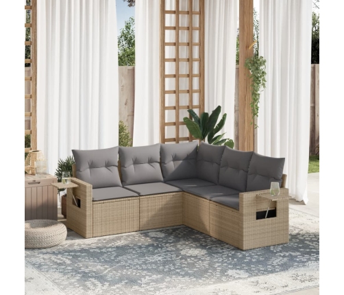 Juego de sofás jardín con cojines 5 pzas ratán sintético beige
