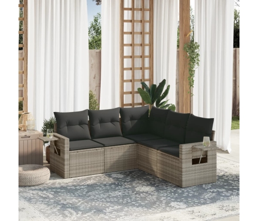 Set de sofás jardín y cojines 5 pzas ratán sintético gris claro