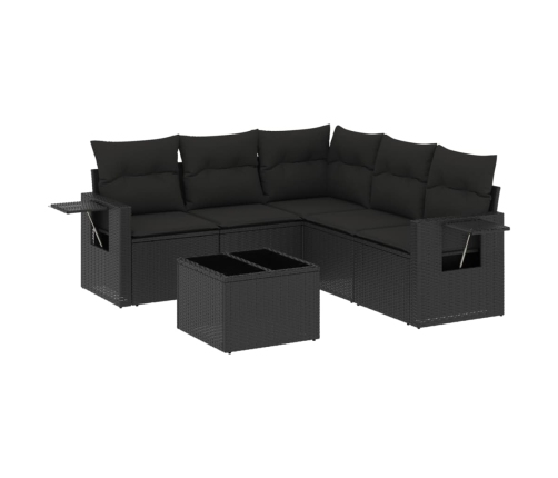 Set de sofás de jardín 6 piezas y cojines ratán sintético negro