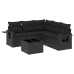 Set de sofás de jardín 6 piezas y cojines ratán sintético negro