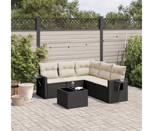 Set de sofás de jardín 6 piezas y cojines ratán sintético negro