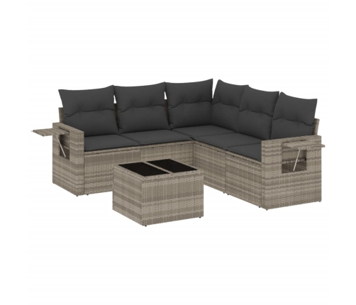 Set de sofás de jardín 6 pzas y cojines ratán sintético gris
