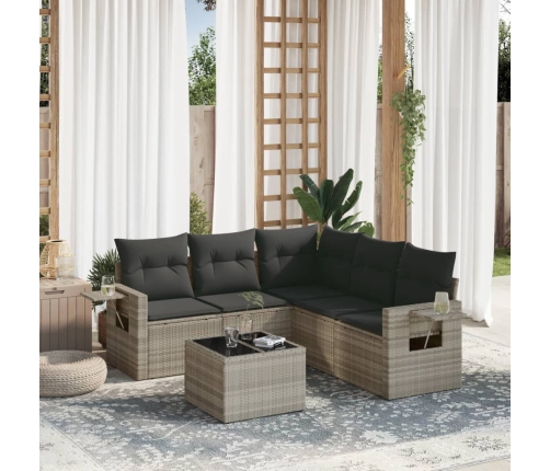 Set de sofás de jardín 6 pzas y cojines ratán sintético gris