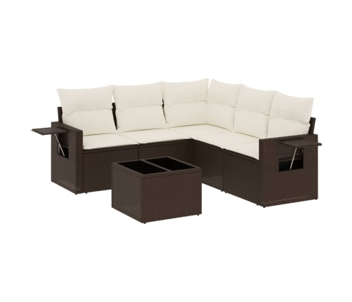 Set sofás de jardín 6 piezas y cojines ratán sintético marrón