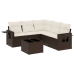 Set sofás de jardín 6 piezas y cojines ratán sintético marrón