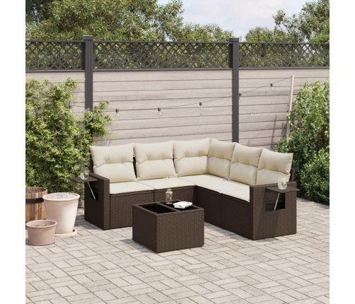 Set sofás de jardín 6 piezas y cojines ratán sintético marrón