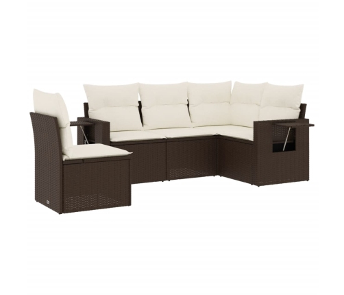 Set comedor de jardín 5 piezas y cojines ratán sintético marrón