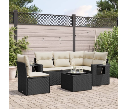 Set de sofás de jardín 6 piezas y cojines ratán sintético negro