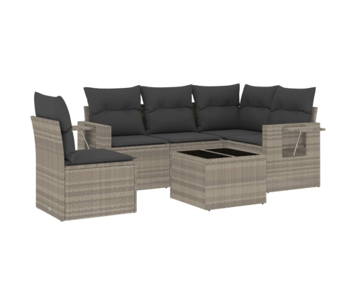 Set de sofás de jardín 6 pzas y cojines ratán sintético gris