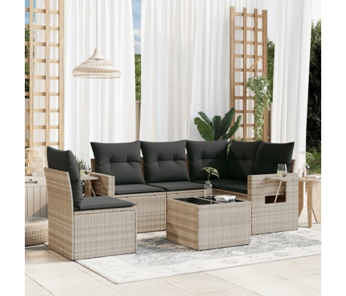 Set de sofás de jardín 6 pzas y cojines ratán sintético gris