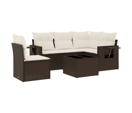 Set sofás de jardín 6 piezas y cojines ratán sintético marrón