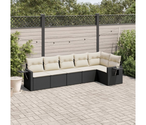 Set de sofás de jardín 6 piezas y cojines ratán sintético negro